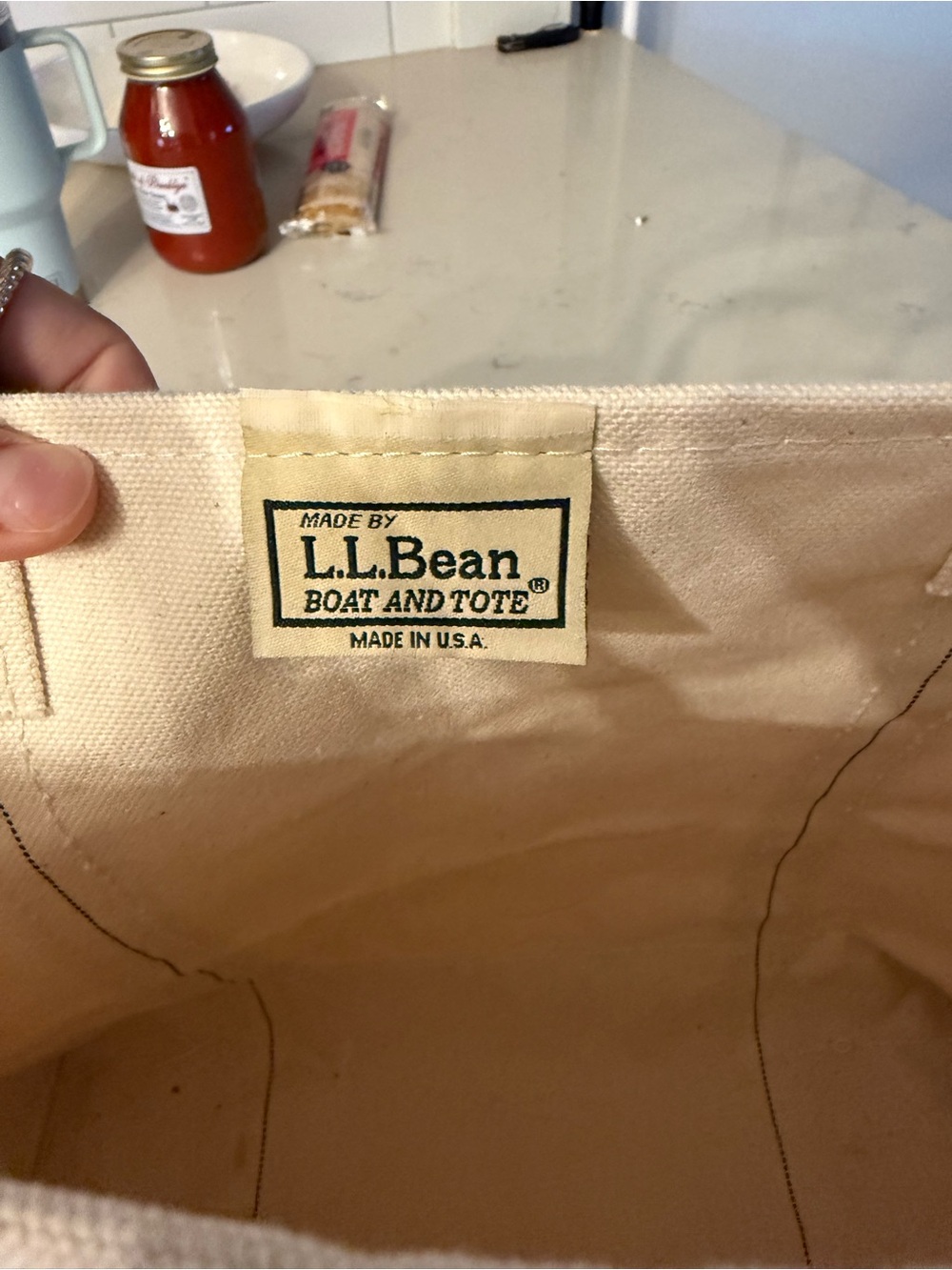 L.L. Bean Natural Canvas Boat and Tote with Black Logo - Picture 2 of 3